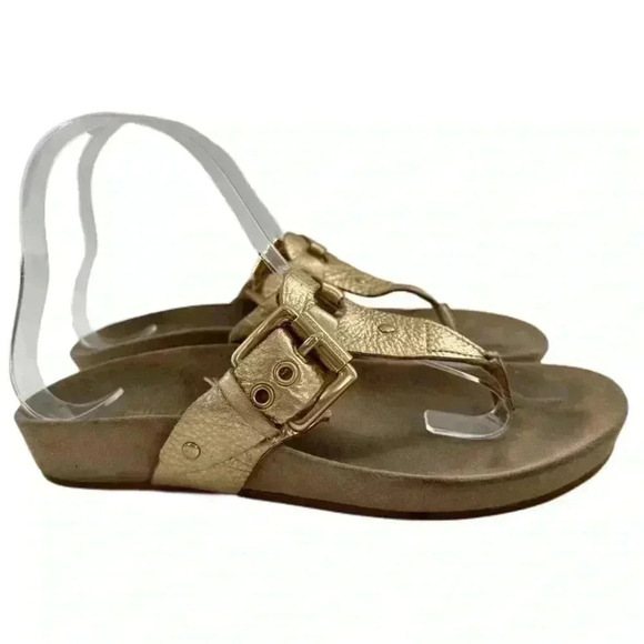 Michael Michael Kors sandals 6 gold metallic leather thong flip flop flatforms - Picture 1 of 12